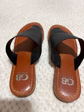 Gianni Bini Black Slide Sandals with Brown Footbed